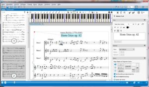 Screenshot des Programms mit Notenblatt und Keyboard