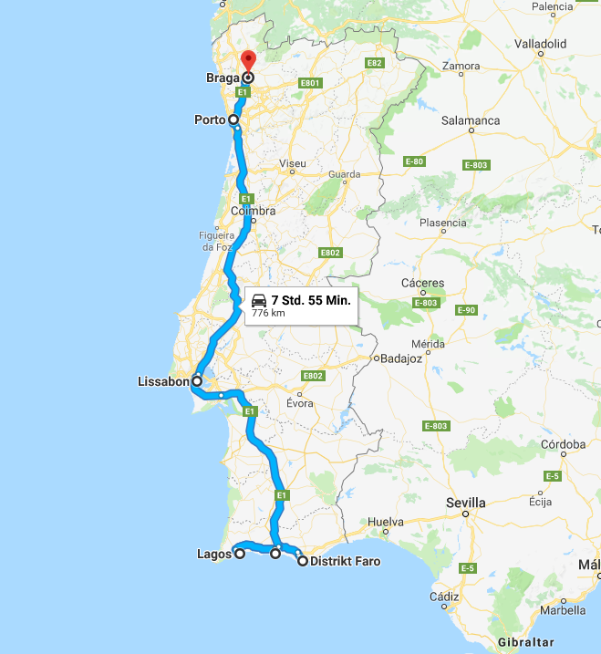 Route von Braga über Port, Lissabon an die wundervolle Algarve